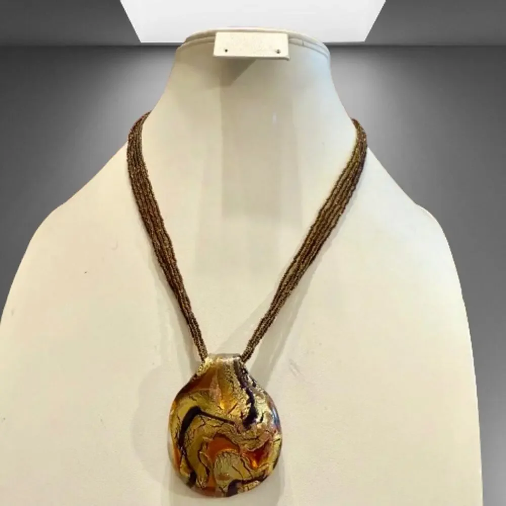 🎉HP!🎉Authentic Murano Stamped Gold Black Amber Glass Pendant - Picture 7 of 8